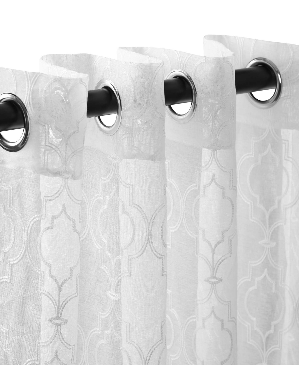 Superior Modern Embroidered Imperial Trellis Sheer 2-Piece Curtain Panel Set with Grommet Header Top, 52