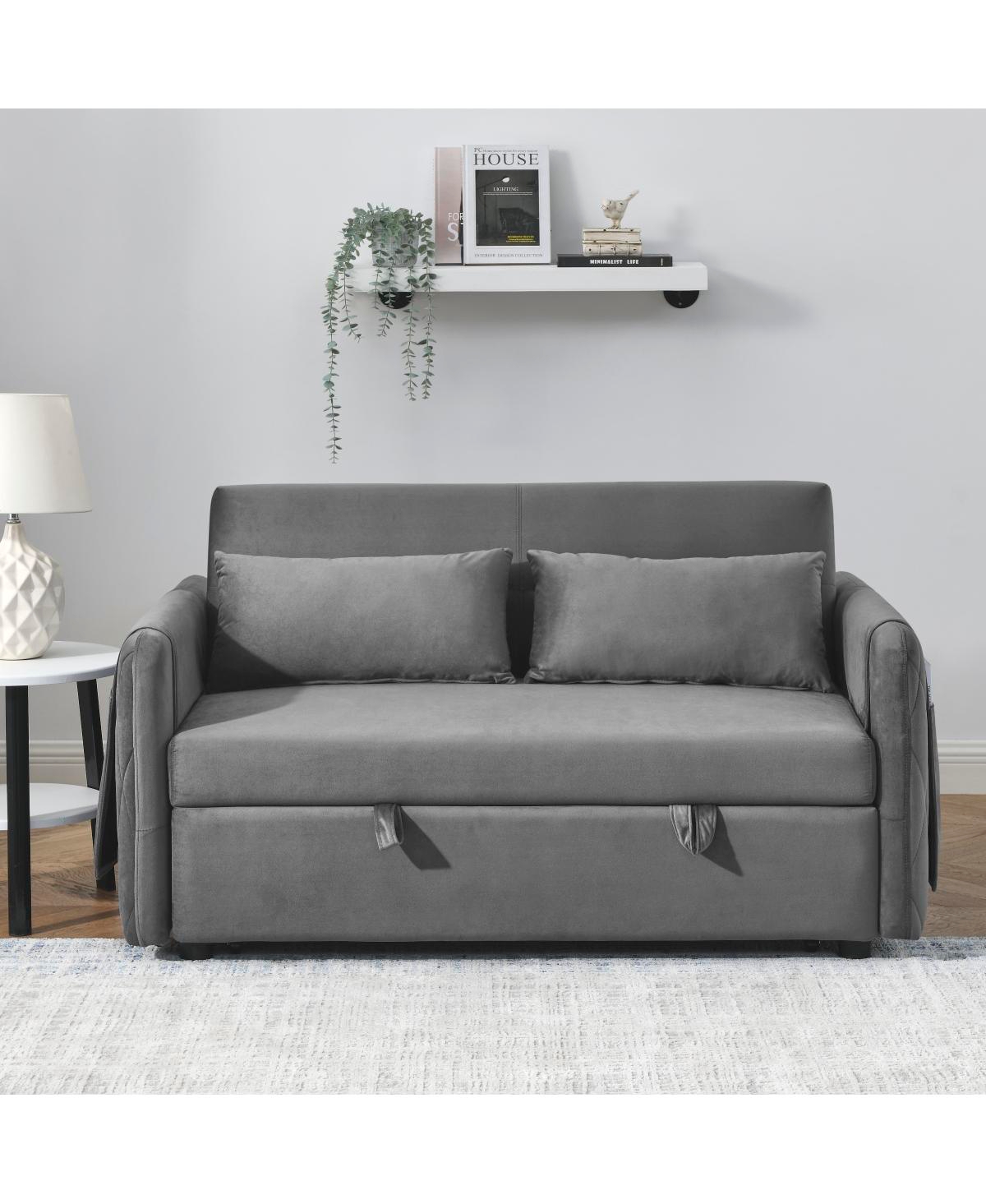 Streamdale Furniture 55" Modern Convertible Sofa Bed With 2 Detachable Arm Pockets, Velvet Loveseat Sofa With Pull Out