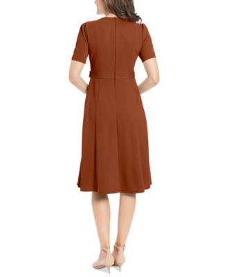 Women's Puff-Sleeve Tab-Detail Fit & Flare Dress