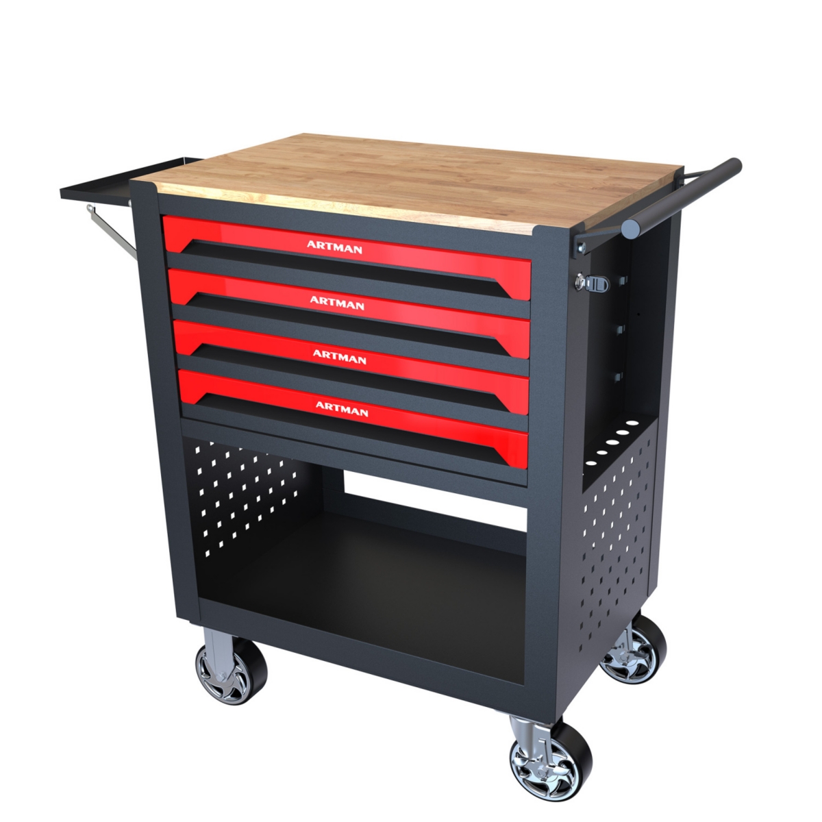 Streamdale Furniture 4 Drawers Multifunctional Tool Cart With Wheels And Wooden Top