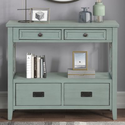 Farmhouse Console Table with Drawers & Shelf