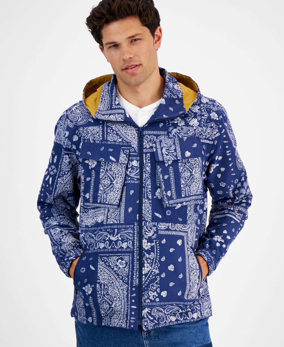 Sun + Stone Men's Regular-Fit Tropical Bandana-Print Full-Zip Hooded Windbreaker, Created for Macy's