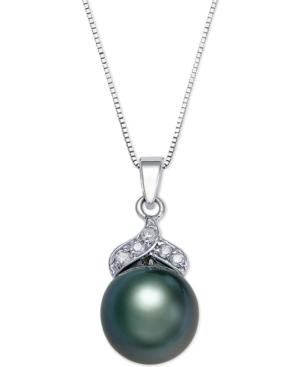image of Tahitian Pearl (9mm) and Diamond Accent Pendant Necklace in 14k White Gold