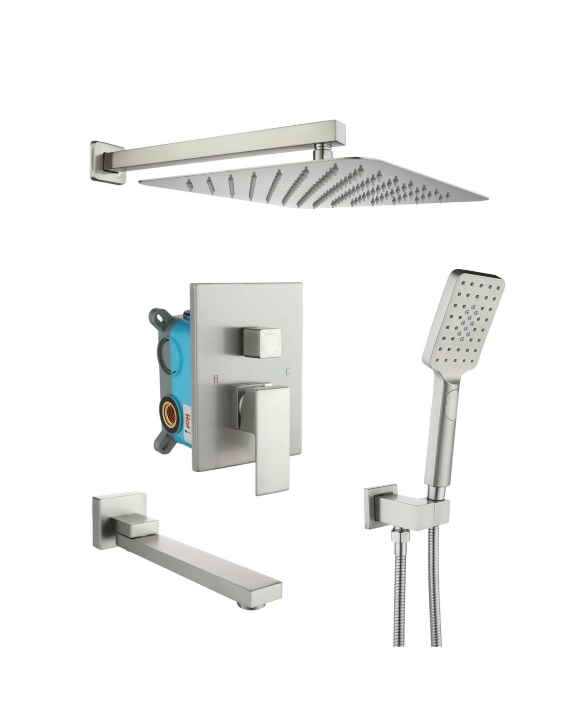 Anti-Scald Shower Faucet Set with Wall Mounted Rain Shower - Silver