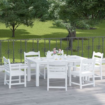 Outdoor Dining Armchairs (Set of 2), White and Wood Grain