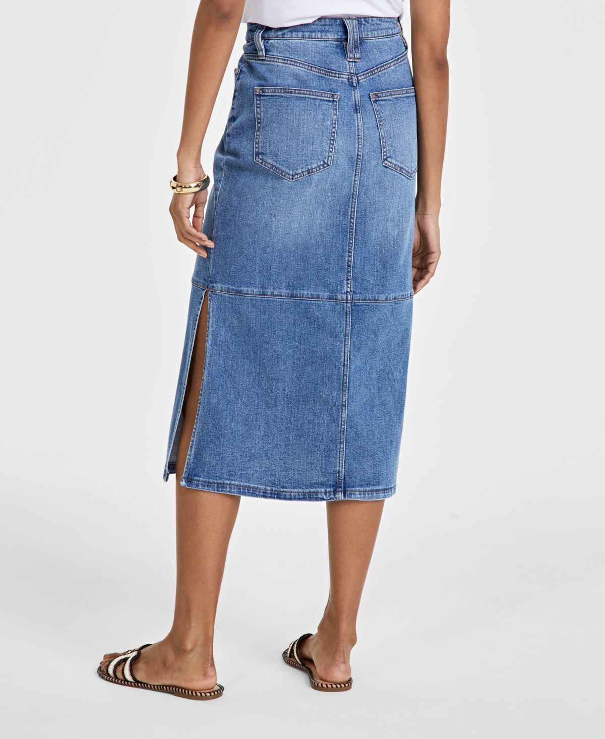 On 34th Women's Paneled Denim Midi Skirt, Created for Macy's