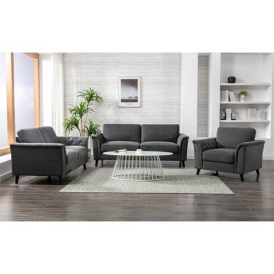 Simplie Fun Stanton Dark Gray Linen Sofa Loveseat Chair Living Room Set ...