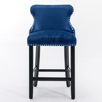  Contemporary Velvet Upholstered Wing-Back Barstools With Button Tufted