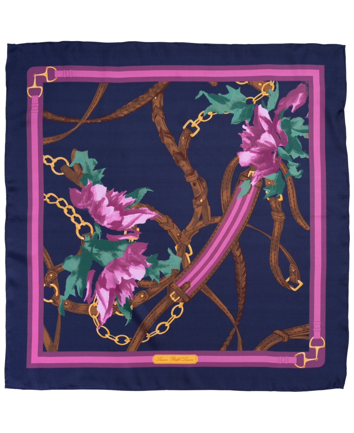 equestrian floral square scarf - Navy