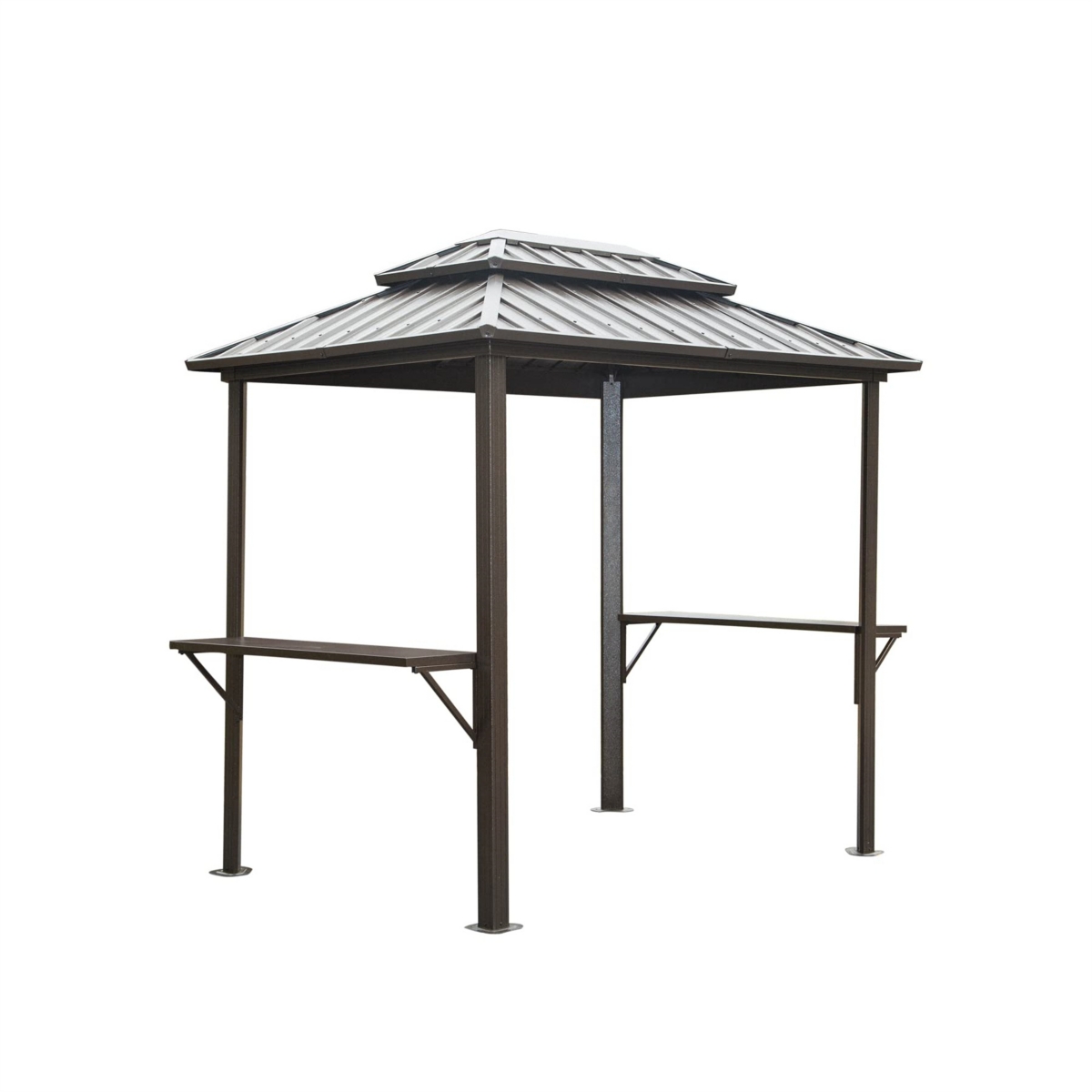 Aluminum Bbq Gazebo - Outdoor Metal Frame, Shelves, Double Roof (Brown) - Brown