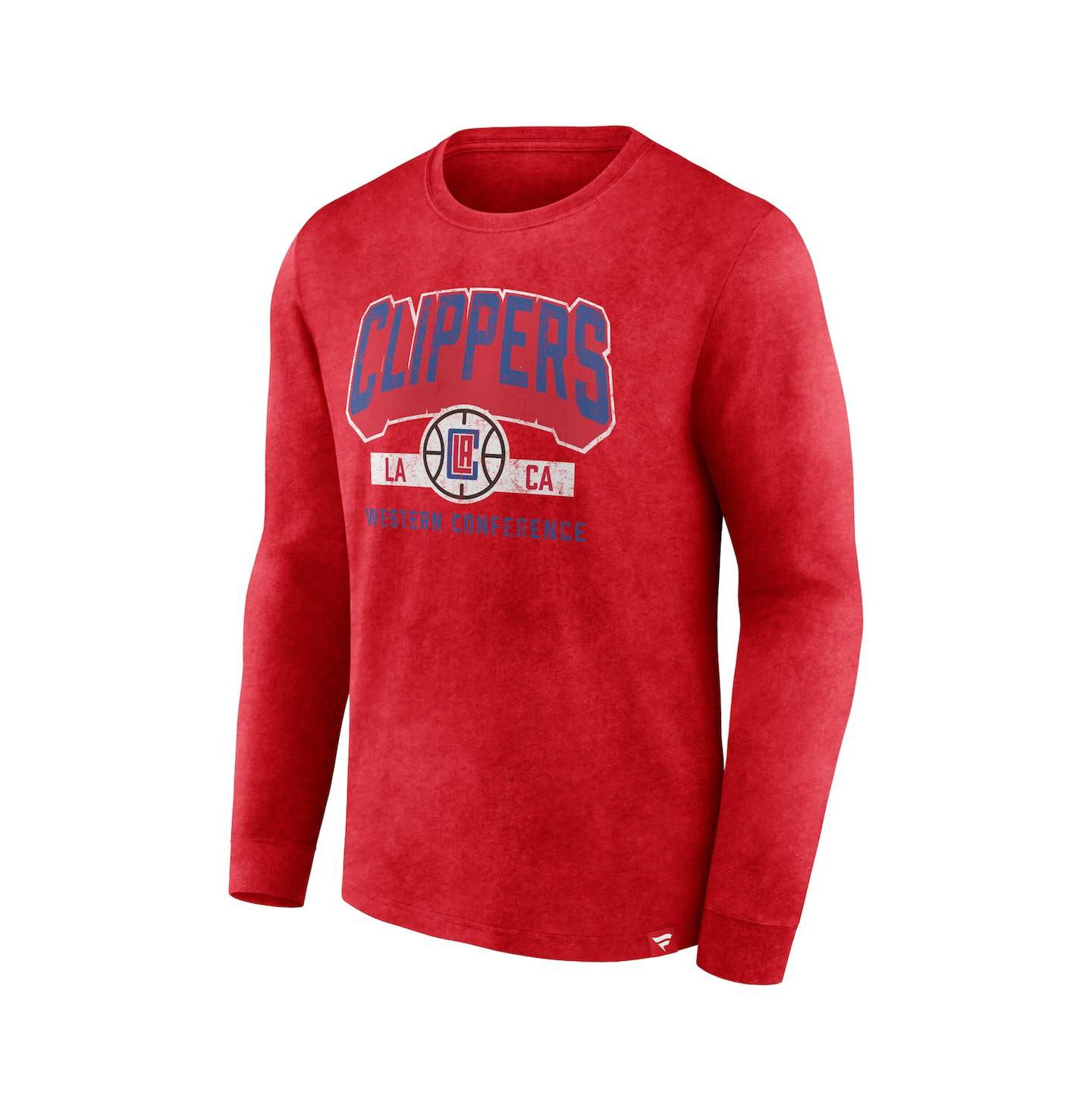 Мужская футболка Fanatics Heather Red LA Clippers Front Court Press Snow Wash Long Sleeve — фото 2