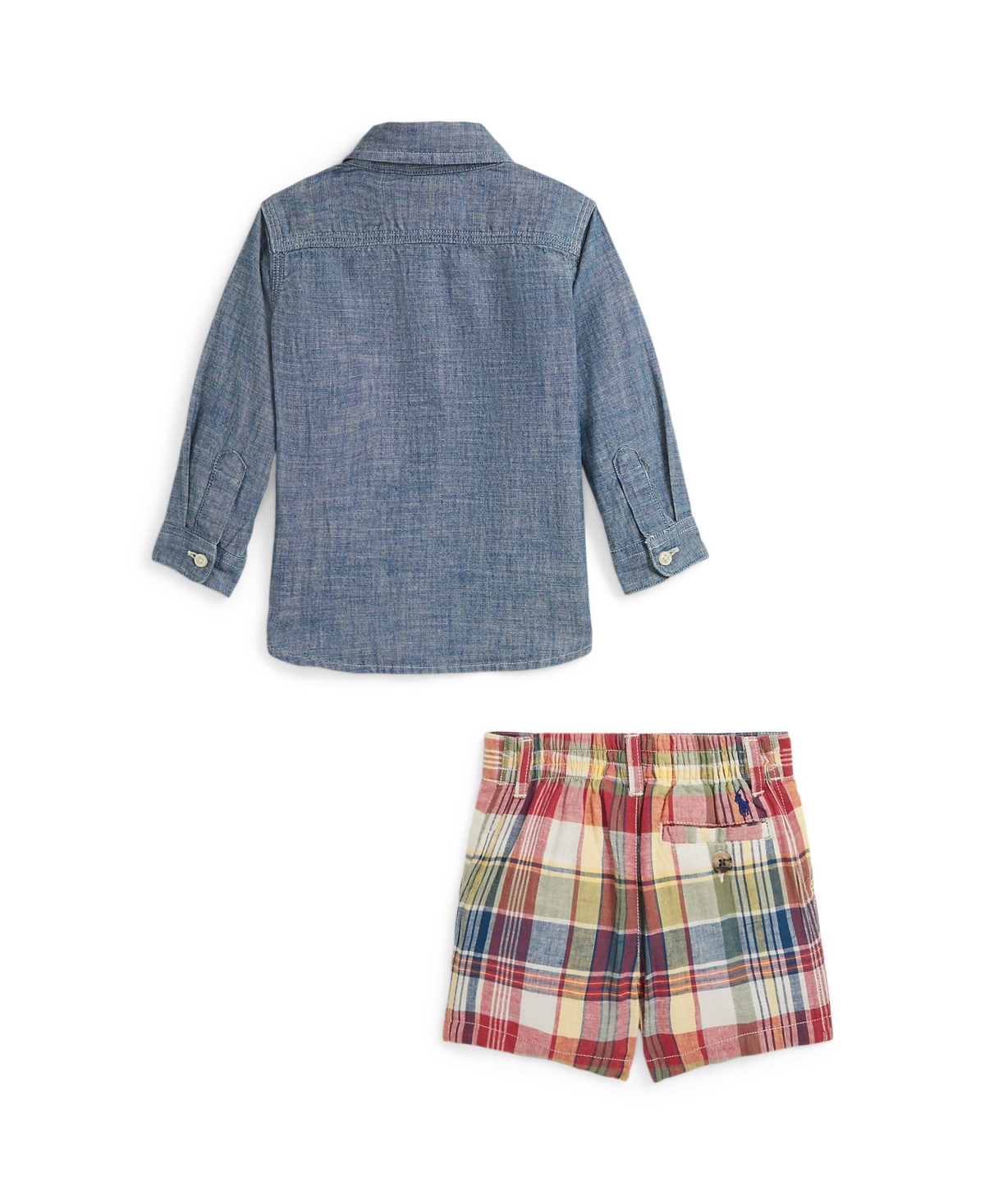 Polo Ralph Lauren Baby Boys Cotton Chambray Shirt and Madras Short Set -green Multi