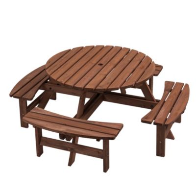 Streamdale 8 Person Wooden Picnic Table with Built-In Benches