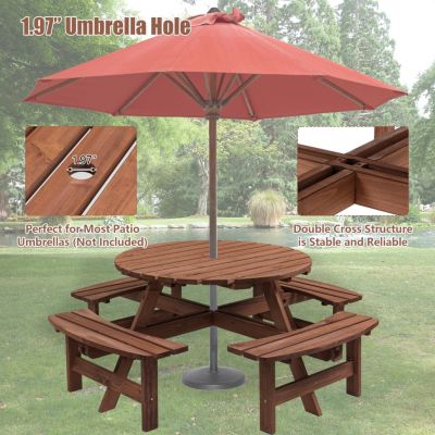 Streamdale 8 Person Wooden Picnic Table with Built-In Benches