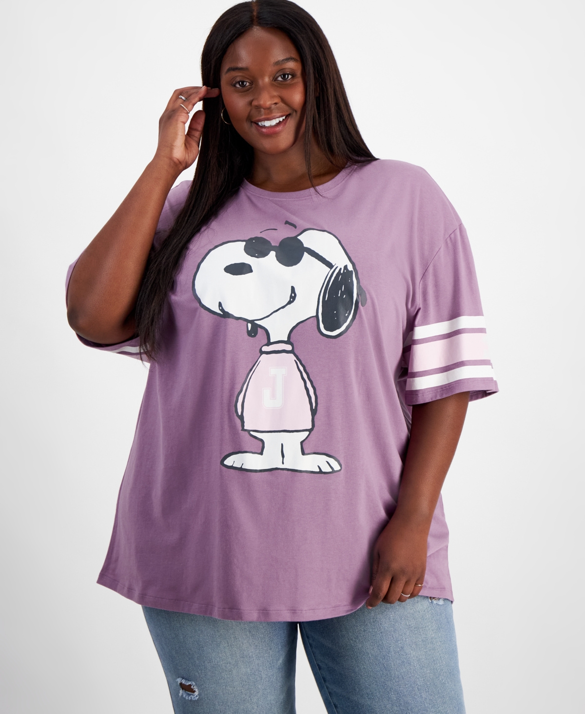 Trendy Plus Size Snoopy Graphic T-Shirt - Purple