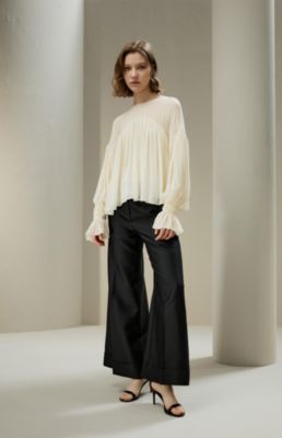 Women's Sheer-shoulder Ruffle Top