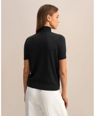 Women's High Neck Short Sleeves Silk Knitted Sweater Top