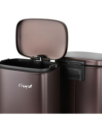 3 Piece 30 Liter and 5 Liter Stainless Steel Step Trash Bin Combo Set with Slow Close Mechanism in Matte Bronze