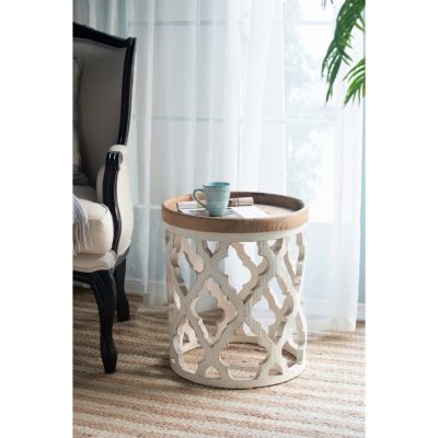  23" Large Distressed White Side Table