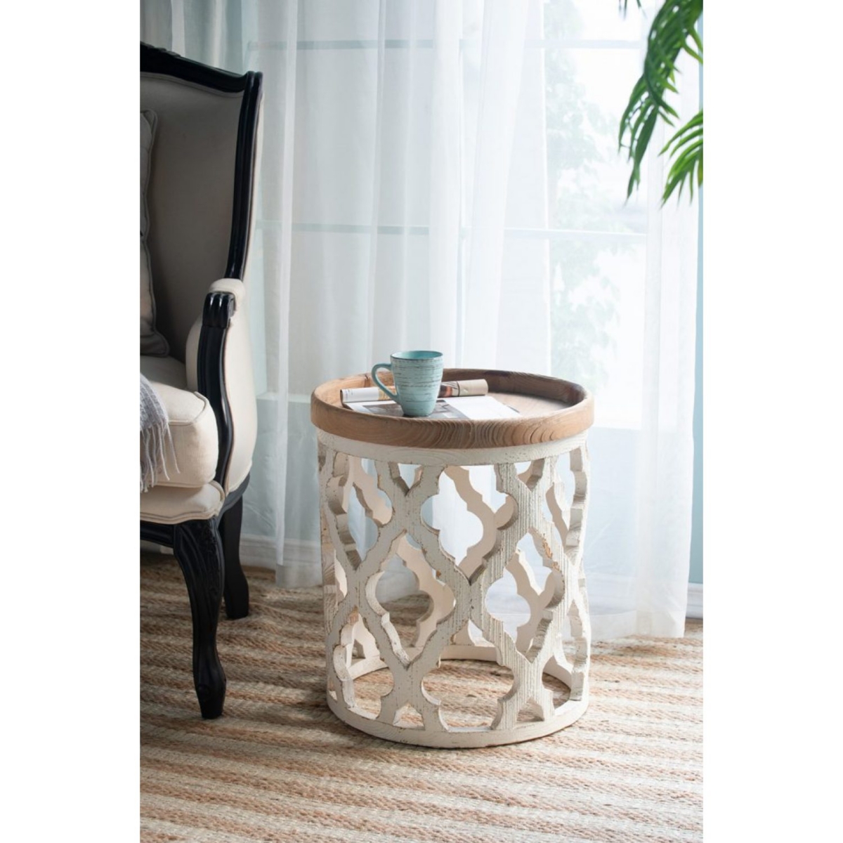 23" Large Distressed White Side Table