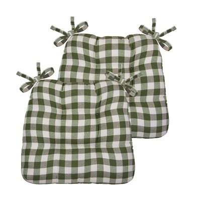 Country Living Gingham Plaid Checkered Country Farmhouse Chair Cushion Pads - 2 Piece