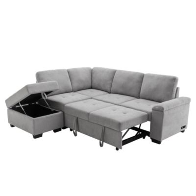L-Shaped Sleeper Sectional Sofa with USB Charge