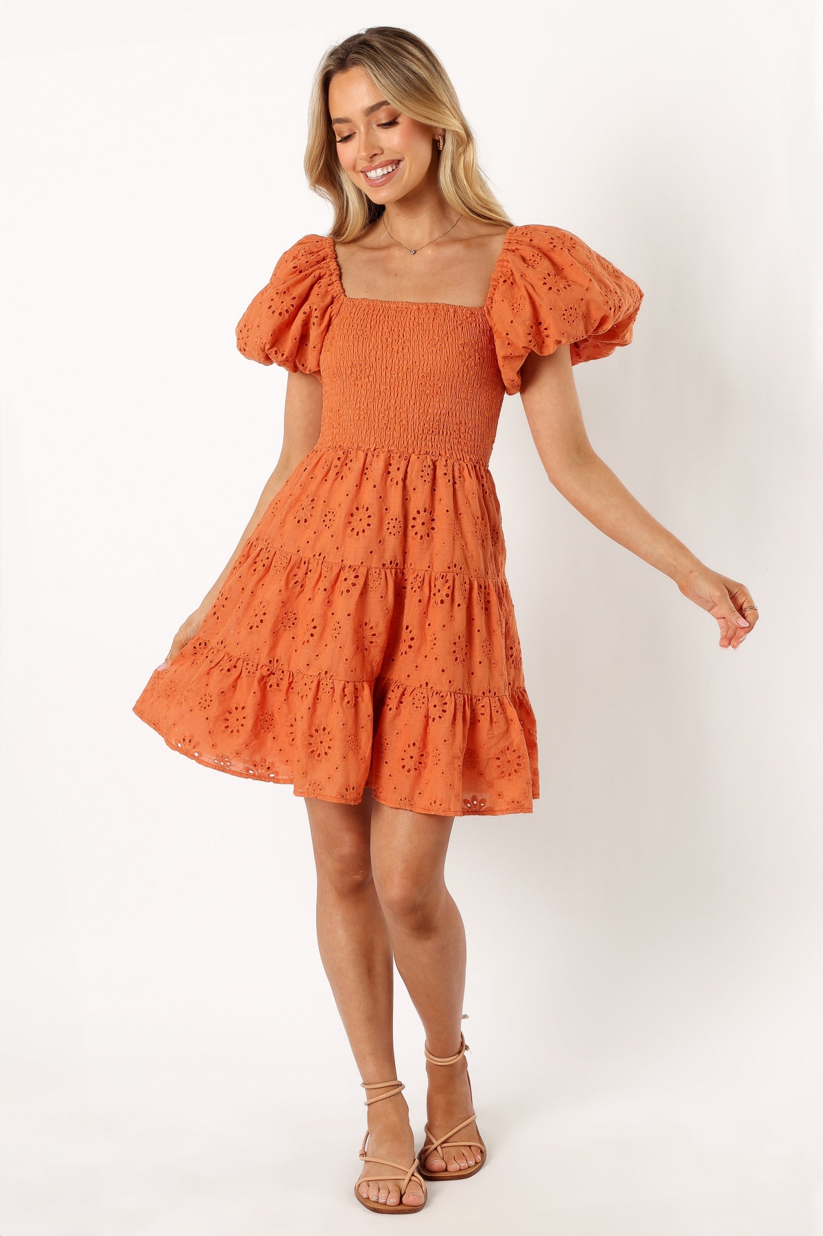Women's Carmello Puff Sleeve Mini Dress - Orange