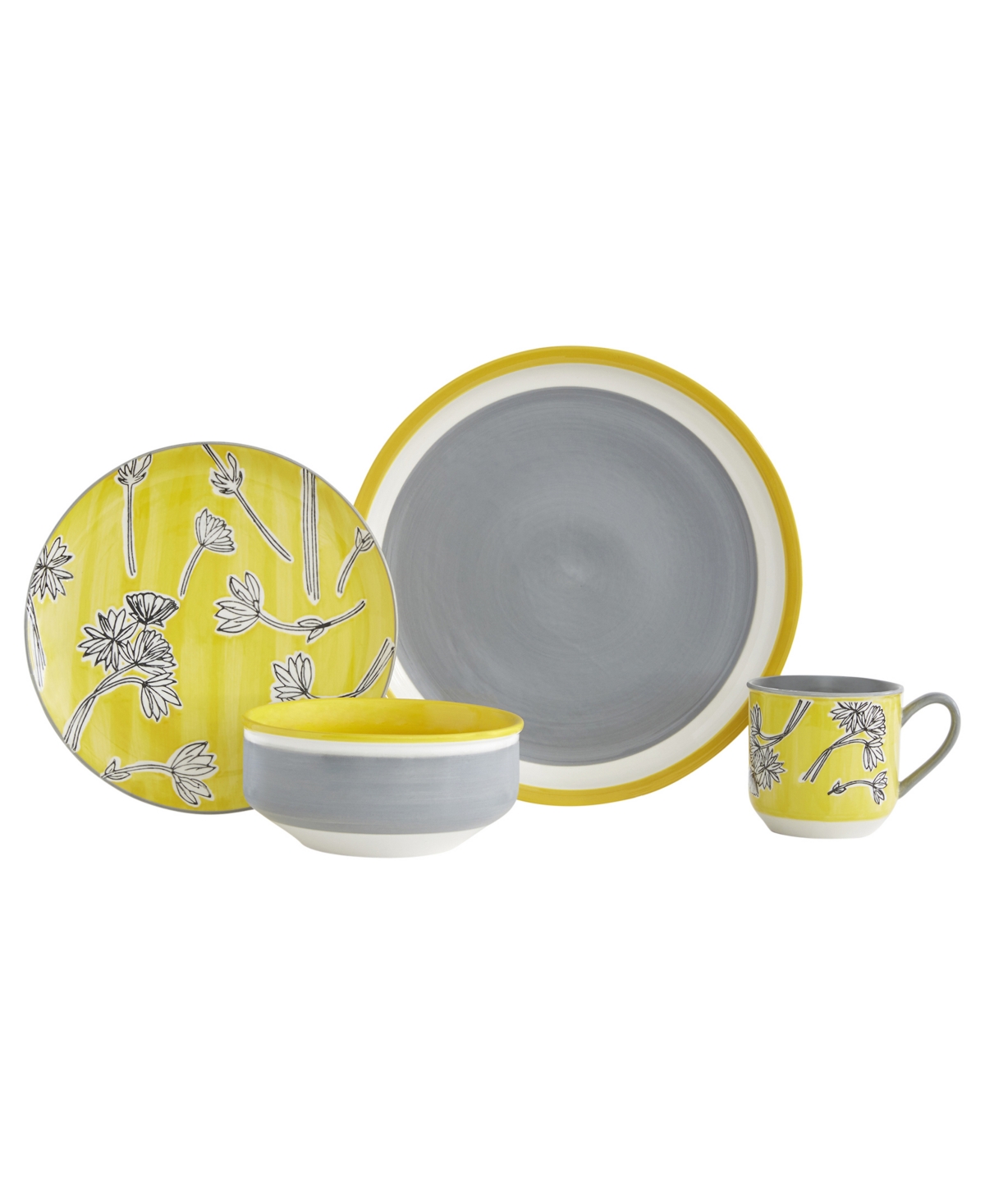 Sunny Floral 16 Pc. Dinnerware Set, Service for 4 - Yellow