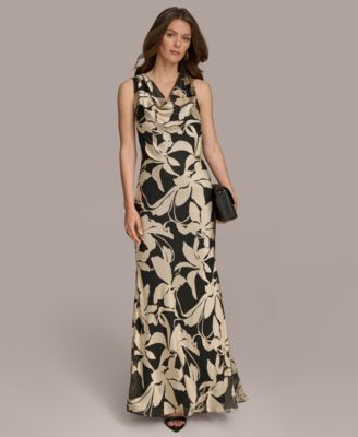 Donna Karan Women s Floral Print Cowlneck Gown