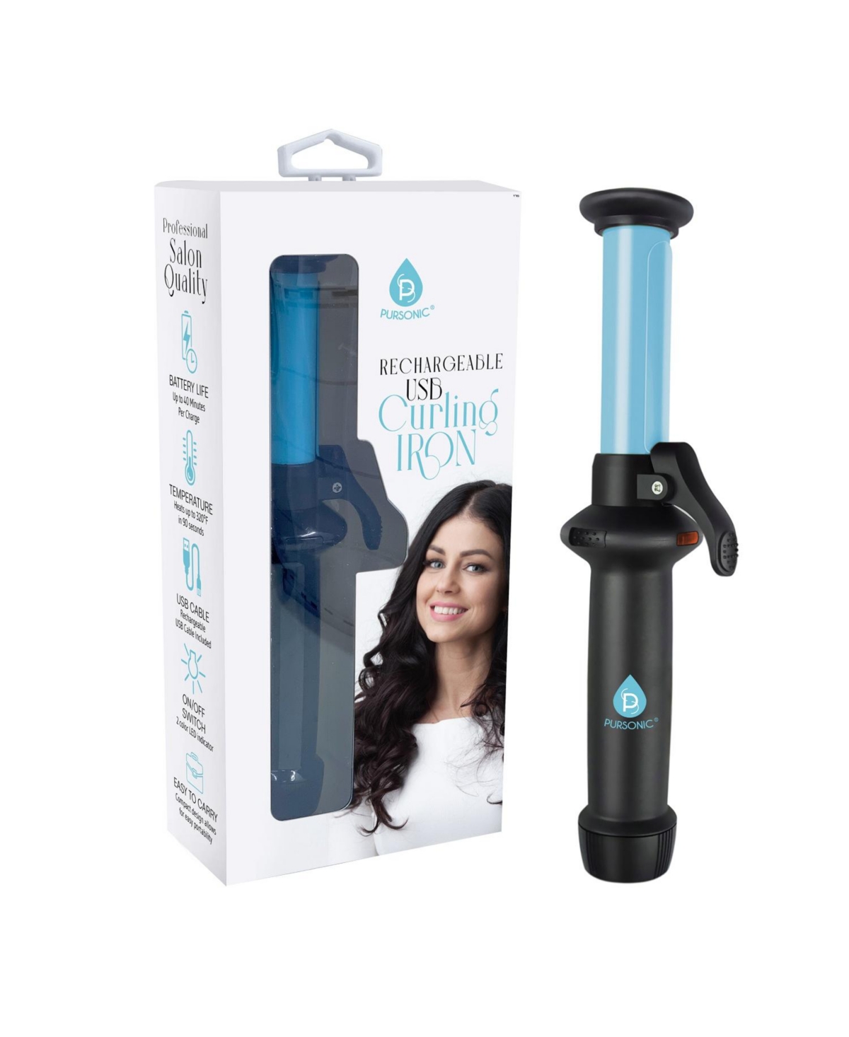Usb Rechargeable Mini Curling Iron - Blue