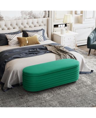 54" Wide Modern Upholstered Velvet Tufted Oval Storage Ottoman Bench