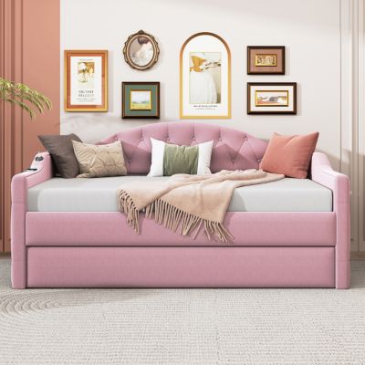 Tufted Daybed with Trundle, Velvet Sofabed