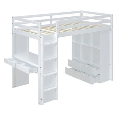  Loft Bed with Shelves, Desk & LED, White