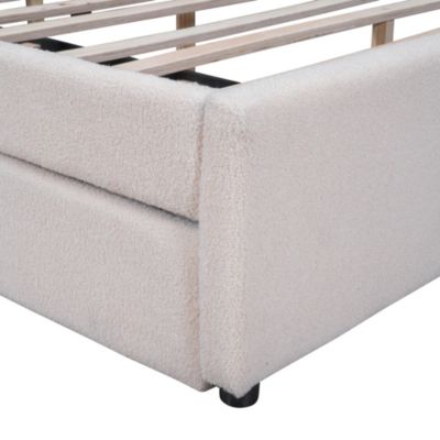 Teddy Fleece Queen Size Upholstered Platform Bed With Trundle