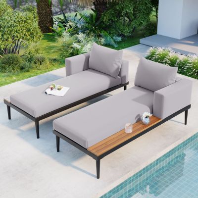 Streamdale Modern Outdoor Daybed with Wood Topped Side Spaces