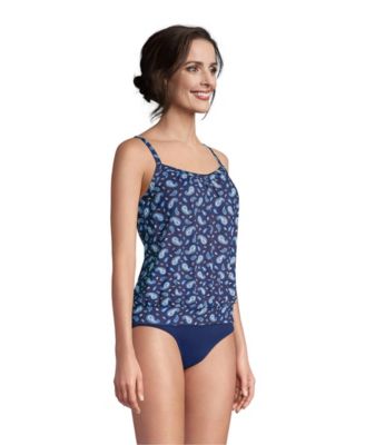 Women's Blouson Tummy Hiding Tankini Swimsuit Top Adjustable Straps