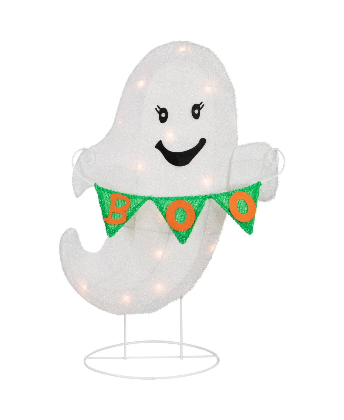 25" Lighted Led White Ghost with "Boo" Banner Halloween Yard Decoration - White