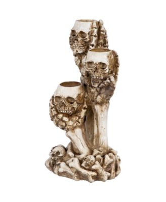 12" Triple Skulls Halloween Tea Light Candle Holder