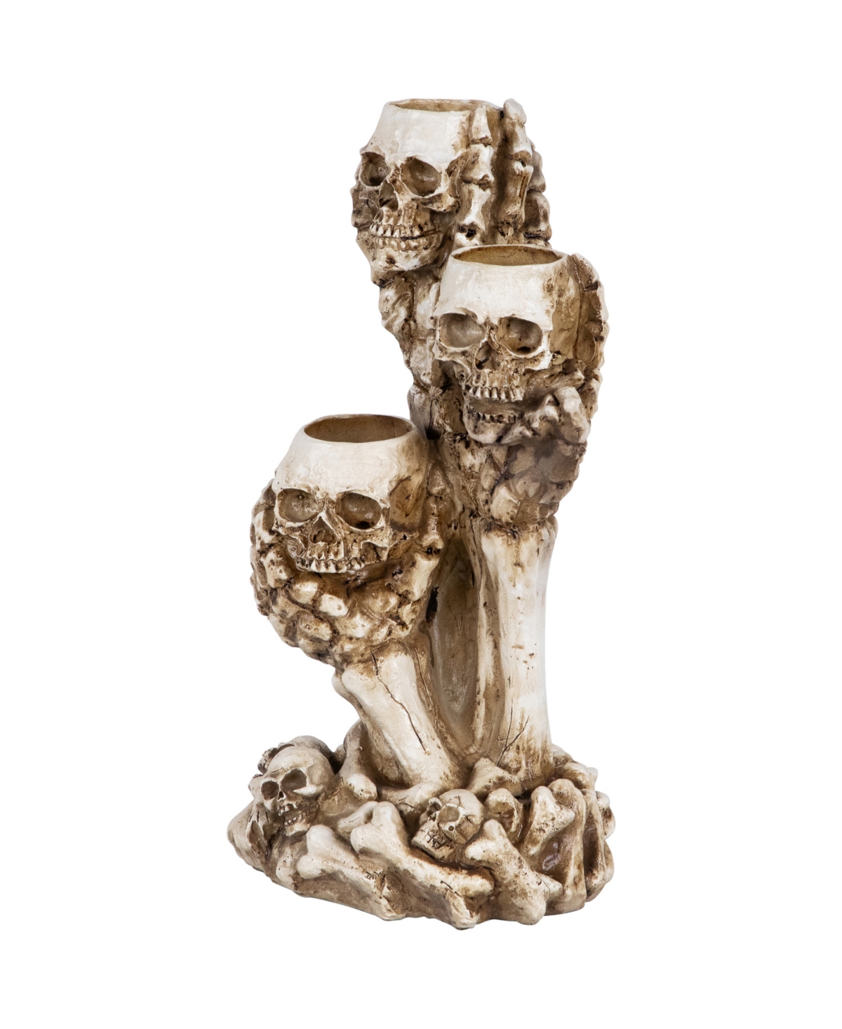 Northlight 12" Triple Skulls Halloween Tea Light Candle Holder In Beige