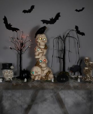 27.5" LED Lighted Skull Tower with Raven Halloween Decoration