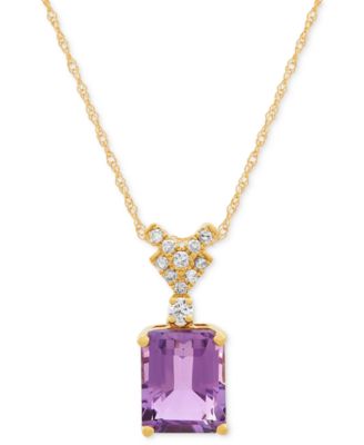 Macy's - Pink Amethyst (2-1/6 ct. t.w.) & Diamond (1/10 ct. t.w.) 18" Pendant Necklace in 14k Gold