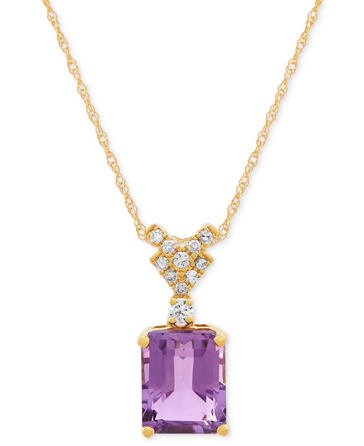 Pink Amethyst (2-1/6 ct. t.w.) & Diamond (1/10 ct. t.w.) 18" Pendant Necklace in 14k Gold - Pink Amethyst