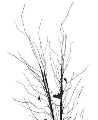 50" LED Lighted Black Halloween Branch Tree with Bats Warm White Lights