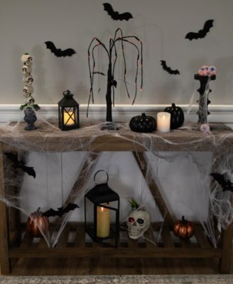 24" LED Lighted Black Glittered Halloween Willow Tree with Bats - Orange Lights