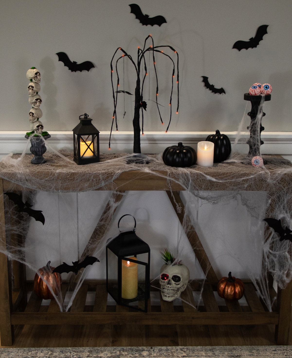 Northlight 24" Led Lighted Black Glittered Halloween Willow Tree With Bats In Black