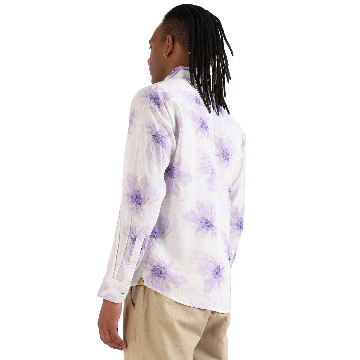 Campus Sutra Men's EcoLiva& Lavender Faded Floral Strokes Shirt - White