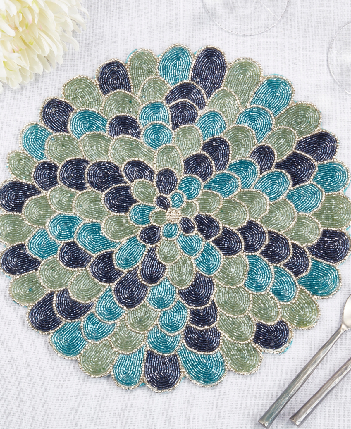 Saro Lifestyle Peacock Glamour Beaded Placemat Set Of 4,14"x14" In Blue