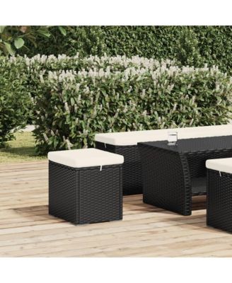 Ottoman with Cushion Black 15.7"x11.8"x15.7" Poly Rattan