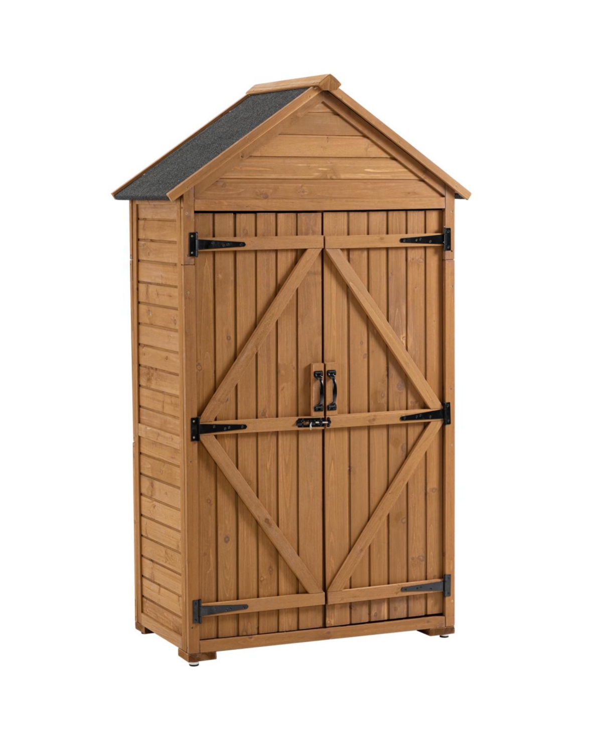 Wooden Outdoor Storage Cabinet with Shelves and Latch - Brown