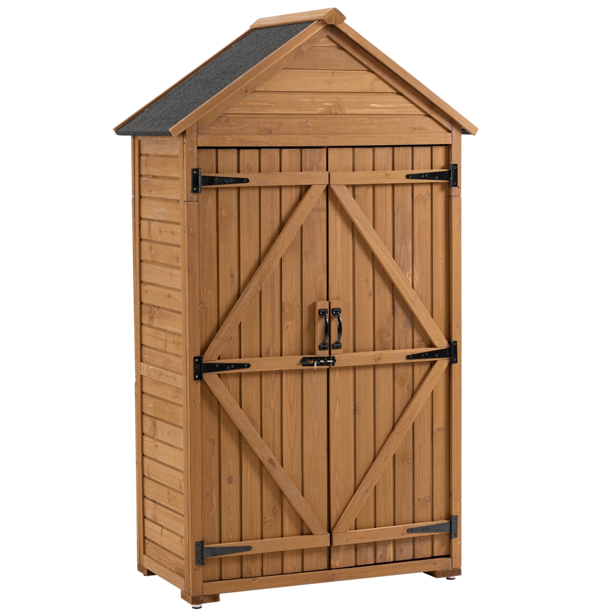 Wooden Outdoor Storage Cabinet with Shelves and Latch - Brown